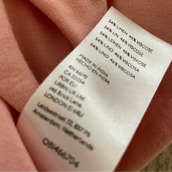 Ruffled Placket Shirt Button Down Linen Blend Peach M - Picture 7 of 10